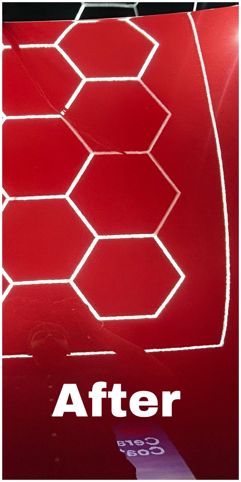 After ceramic coating — deep gloss finish with hexagon demo panel