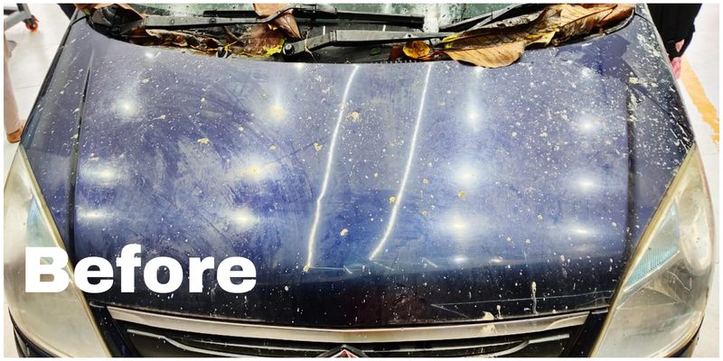 Before ceramic coating — bonnet covered in dust, tree sap and grime