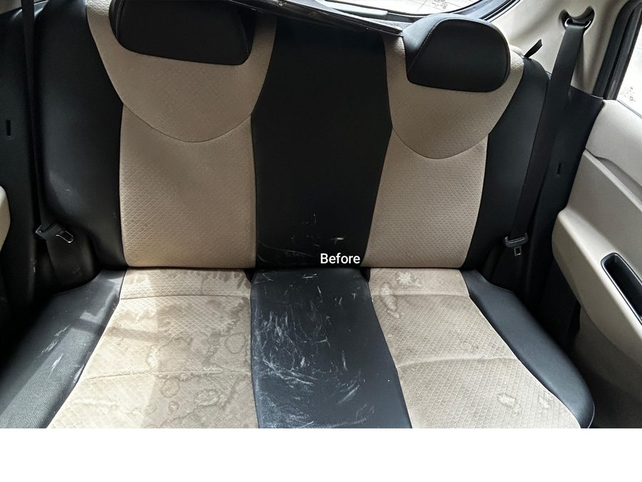 Car rear bench seat before interior restoration