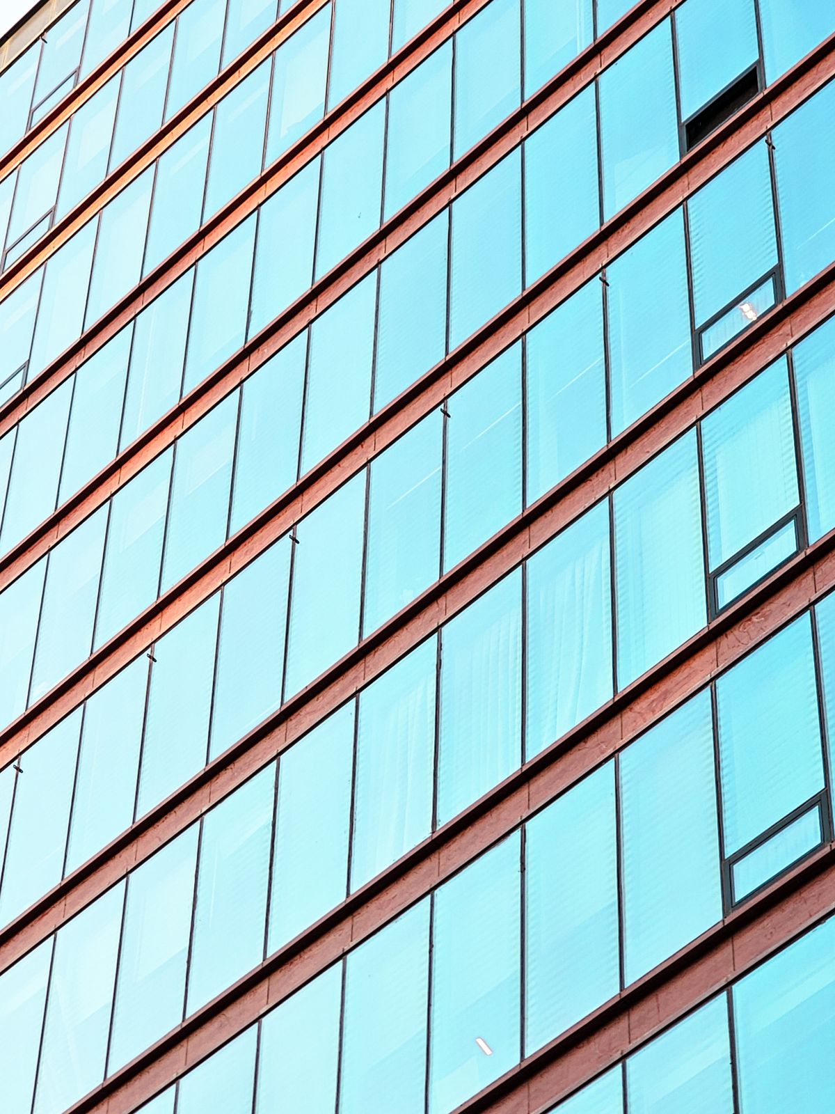After film installation — office building facade with visible tinted window film